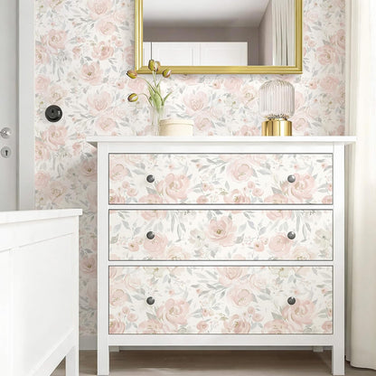 Heroad Peel and Stick Wallpaper Floral Wallpaper Pink Flower Contact Paper Rose Removable Self-Adhesive Wall Paper for Cabinets Bedroom Bathroom Stick on Walls Papel Tapiz para Pared 17.3''x78.7''