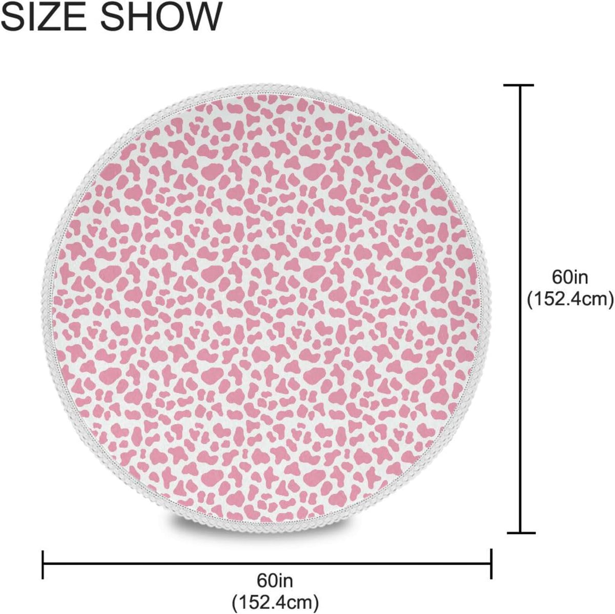 Peach Cow Pattern Circle Table Cloths Fabric 60 Inch Washable Polyester Crochet Lace, Round Table mat Protective Film for Picnic Outdoor Comedor