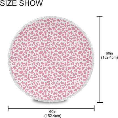 Peach Cow Pattern Circle Table Cloths Fabric 60 Inch Washable Polyester Crochet Lace, Round Table mat Protective Film for Picnic Outdoor Comedor