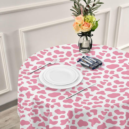Peach Cow Pattern Circle Table Cloths Fabric 60 Inch Washable Polyester Crochet Lace, Round Table mat Protective Film for Picnic Outdoor Comedor