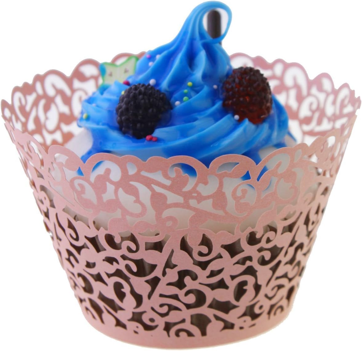 100pcs Cupcake Wrappers Artistic Bake Cake Paper Cups Little Vine Lace Laser Cut Liner Baking Cup Muffin Case Trays for Wedding Party Birthday Decoration (Pink)