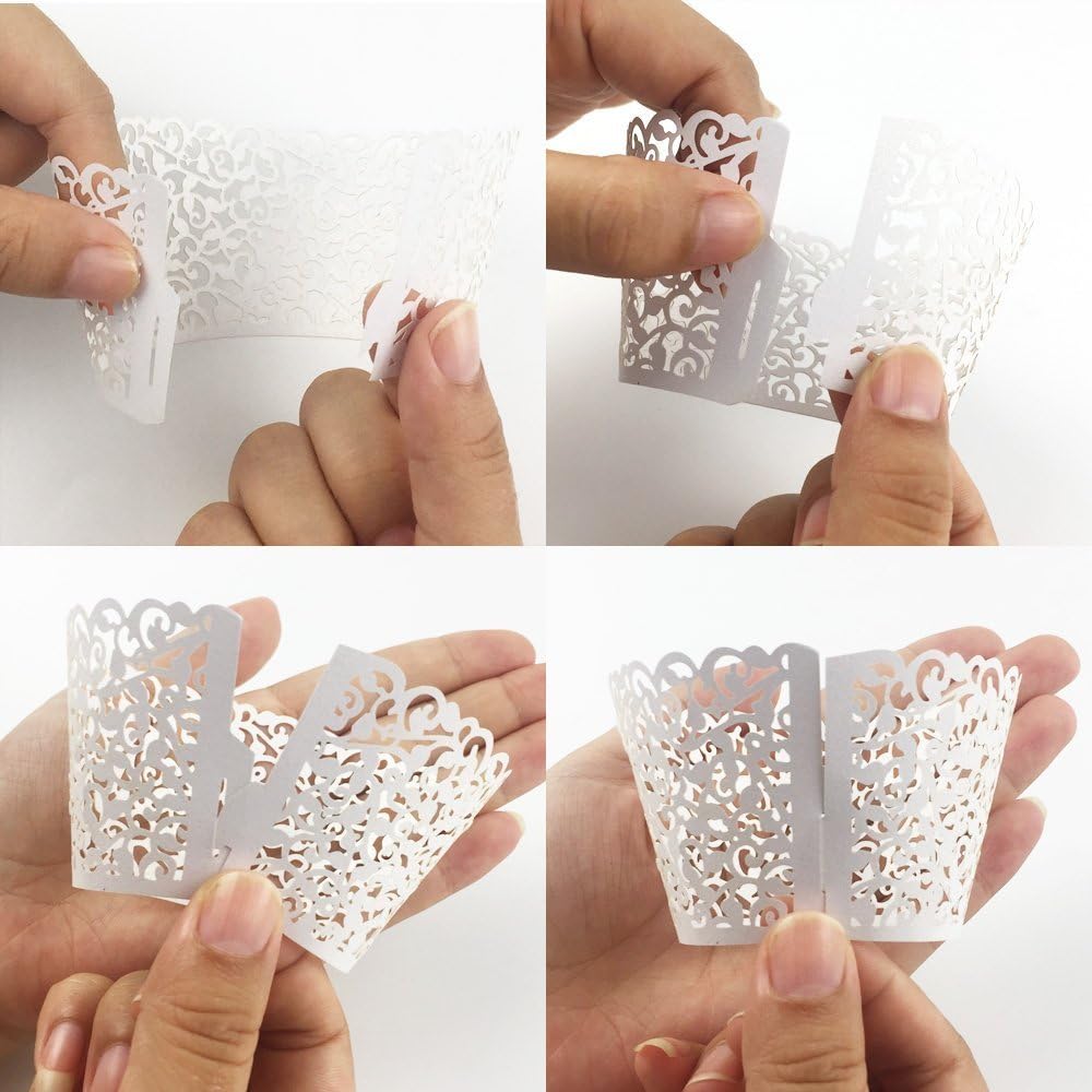 100pcs Cupcake Wrappers Artistic Bake Cake Paper Cups Little Vine Lace Laser Cut Liner Baking Cup Muffin Case Trays for Wedding Party Birthday Decoration (Pink)