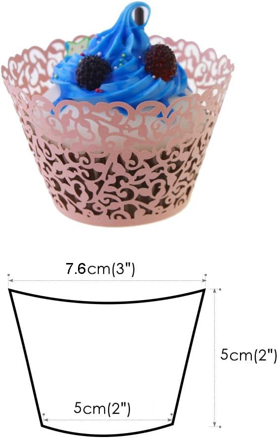 100pcs Cupcake Wrappers Artistic Bake Cake Paper Cups Little Vine Lace Laser Cut Liner Baking Cup Muffin Case Trays for Wedding Party Birthday Decoration (Pink)