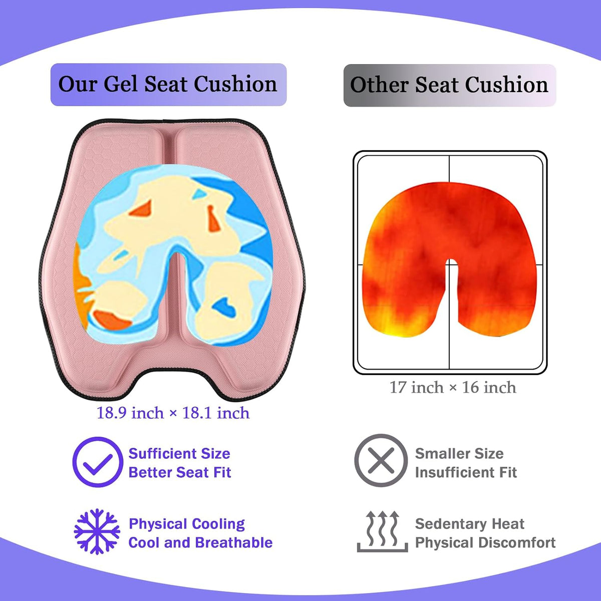 Soft Thin Gel Seat Cushion with 1 Inch Gel - Sciatica Relief