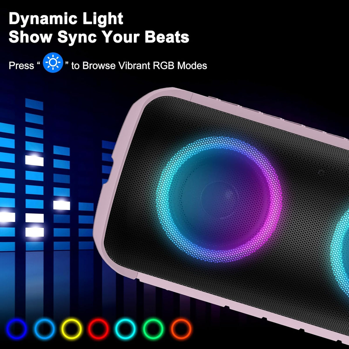 Bluetooth Speaker, 2026 NEW Portable Wireless Speaker, 24W Super Loud,TWS Pairing, Colorful RGB Lights, IPX7 Waterproof, 12H Playtime, HD Call for Outdoor/Home/Party/Beach, White Elephant Gift Pink