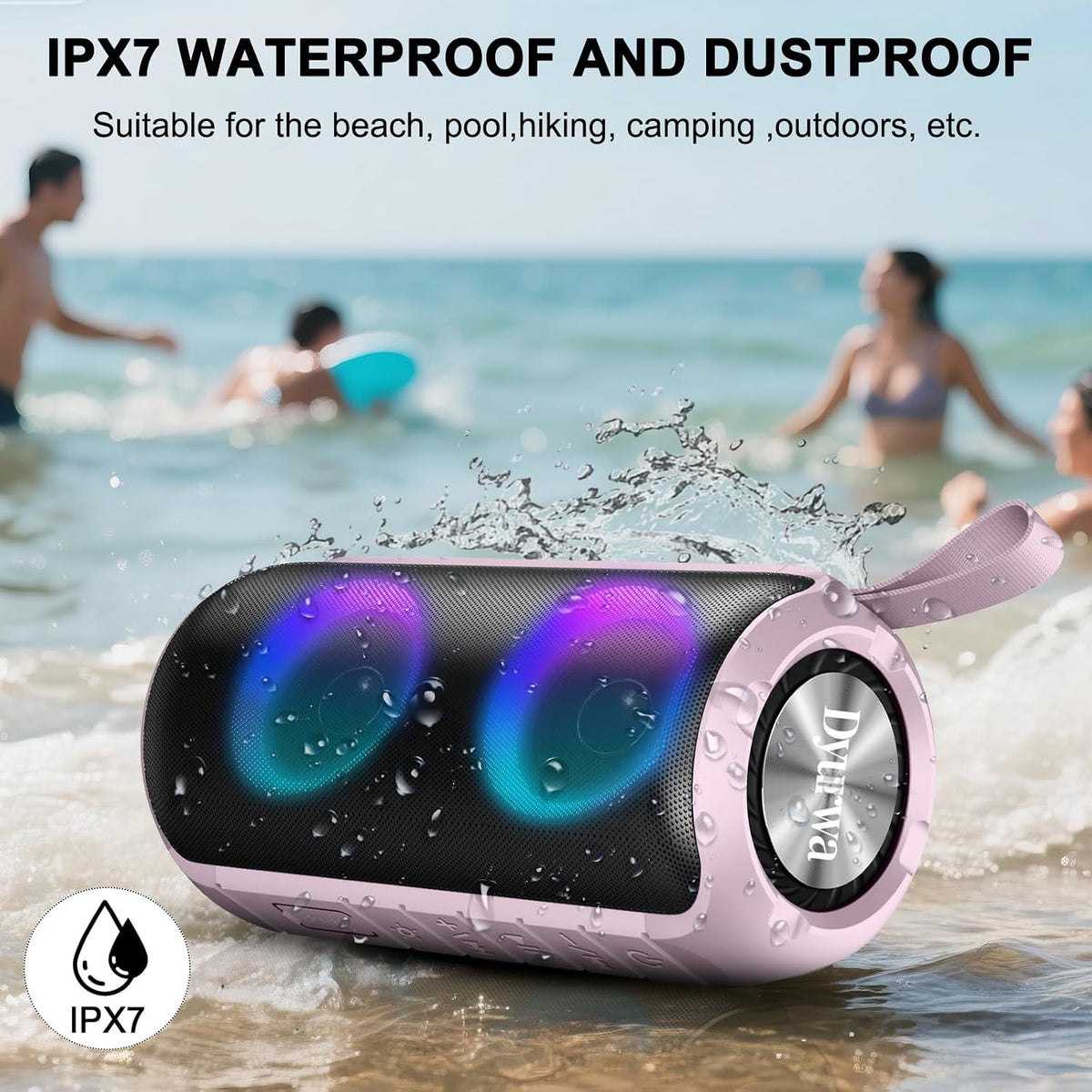 Bluetooth Speaker, 2026 NEW Portable Wireless Speaker, 24W Super Loud,TWS Pairing, Colorful RGB Lights, IPX7 Waterproof, 12H Playtime, HD Call for Outdoor/Home/Party/Beach, White Elephant Gift Pink