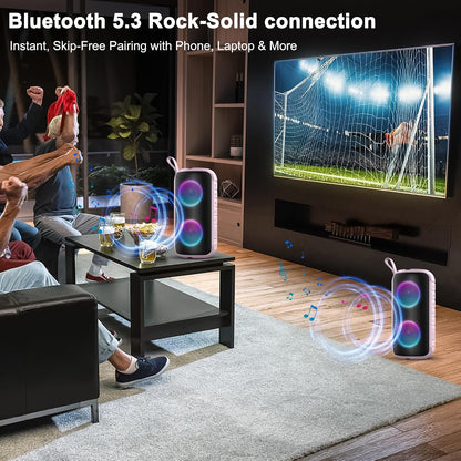 Bluetooth Speaker, 2026 NEW Portable Wireless Speaker, 24W Super Loud,TWS Pairing, Colorful RGB Lights, IPX7 Waterproof, 12H Playtime, HD Call for Outdoor/Home/Party/Beach, White Elephant Gift Pink