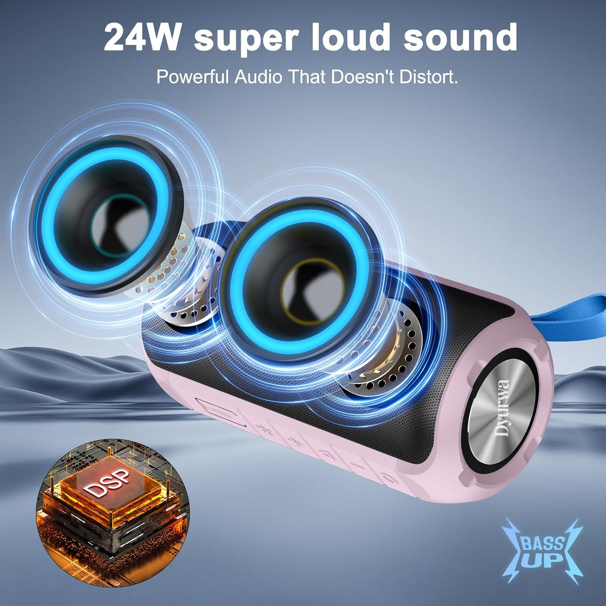 Bluetooth Speaker, 2026 NEW Portable Wireless Speaker, 24W Super Loud,TWS Pairing, Colorful RGB Lights, IPX7 Waterproof, 12H Playtime, HD Call for Outdoor/Home/Party/Beach, White Elephant Gift Pink