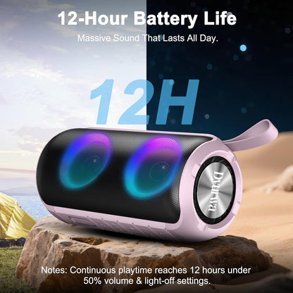 Bluetooth Speaker, 2026 NEW Portable Wireless Speaker, 24W Super Loud,TWS Pairing, Colorful RGB Lights, IPX7 Waterproof, 12H Playtime, HD Call for Outdoor/Home/Party/Beach, White Elephant Gift Pink