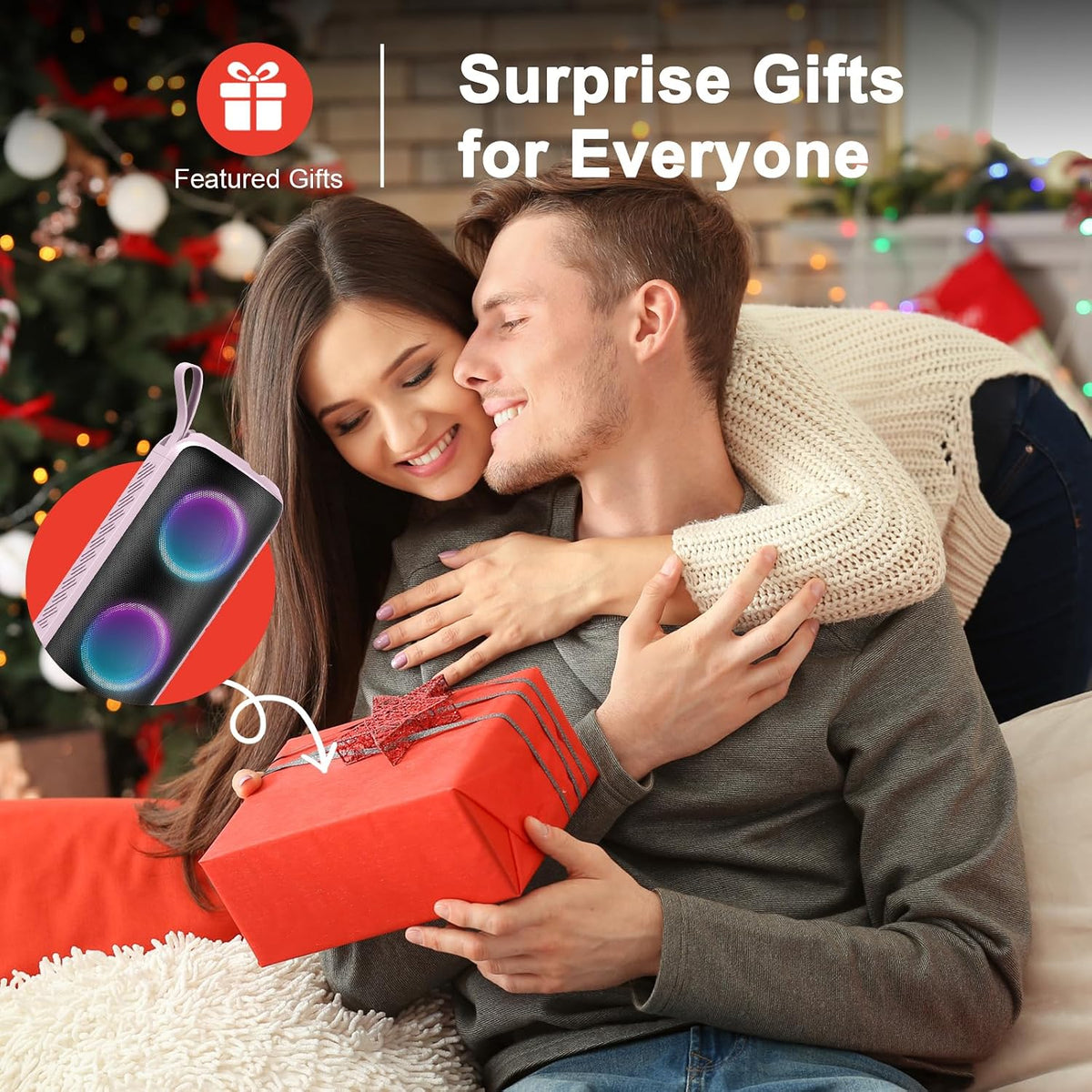 Bluetooth Speaker, 2026 NEW Portable Wireless Speaker, 24W Super Loud,TWS Pairing, Colorful RGB Lights, IPX7 Waterproof, 12H Playtime, HD Call for Outdoor/Home/Party/Beach, White Elephant Gift Pink
