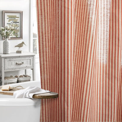 Blush Pink Striped Shower Curtain Hookless - 72x72 Inches,Linen Blend Cloth Fabric,Girly Cute Coquette Style Ticking Vertical Stripe Shower Curtain for French Country Bathroom Decor