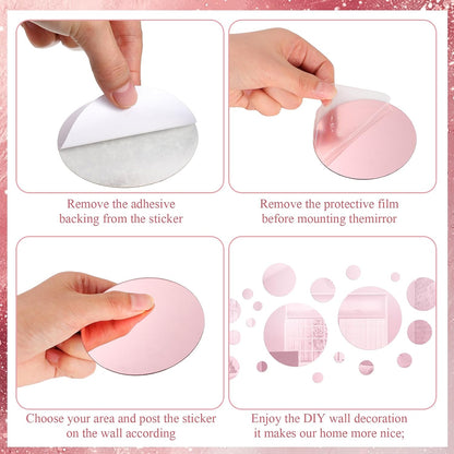 32 Pcs Acrylic Mirror Wall Stickers Removable, Pink, Small Size