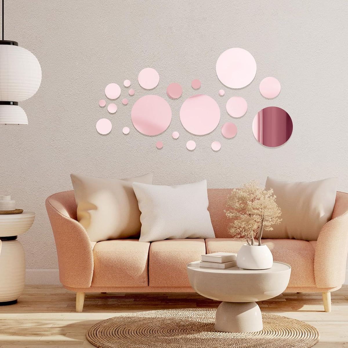 32 Pcs Acrylic Mirror Wall Stickers Removable, Pink, Small Size