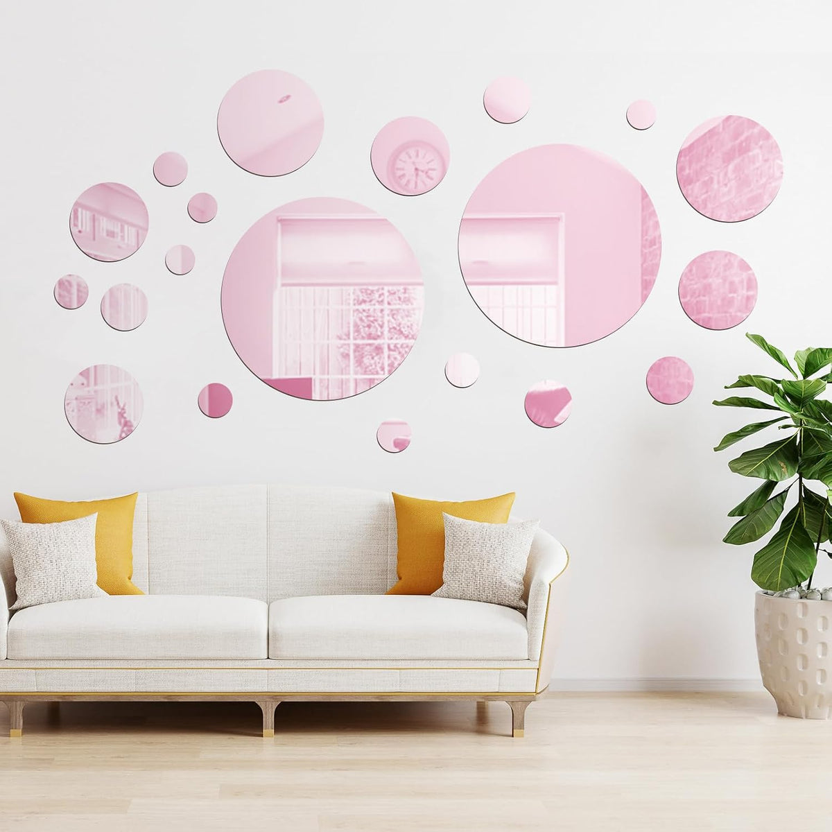 32 Pcs Acrylic Mirror Wall Stickers Removable, Pink, Small Size