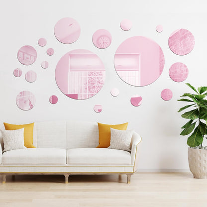 32 Pcs Acrylic Mirror Wall Stickers Removable, Pink, Small Size