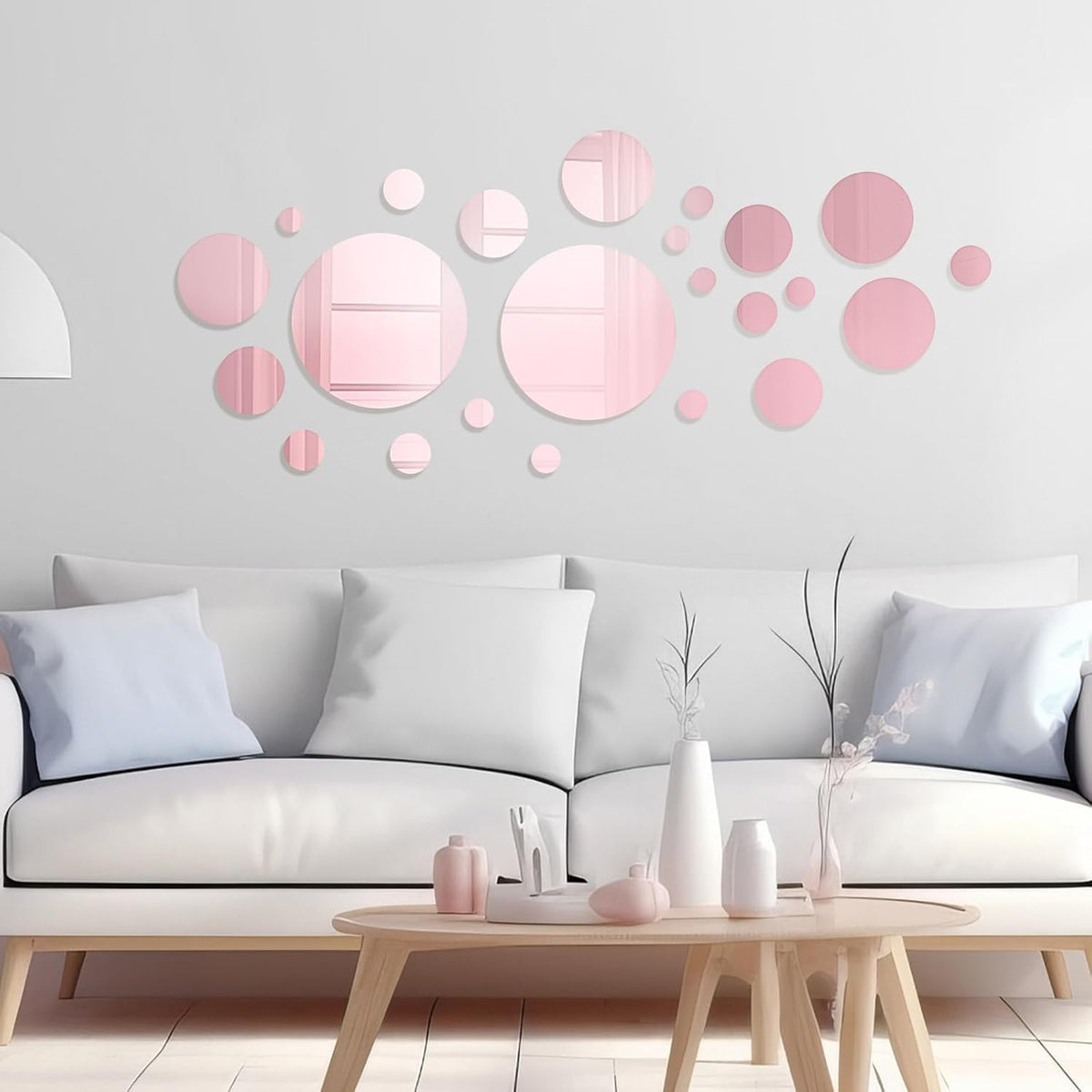 32 Pcs Acrylic Mirror Wall Stickers Removable, Pink, Small Size
