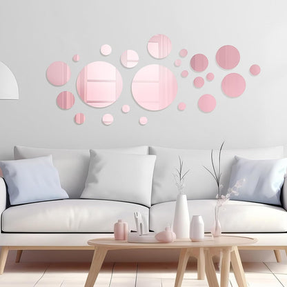 32 Pcs Acrylic Mirror Wall Stickers Removable, Pink, Small Size