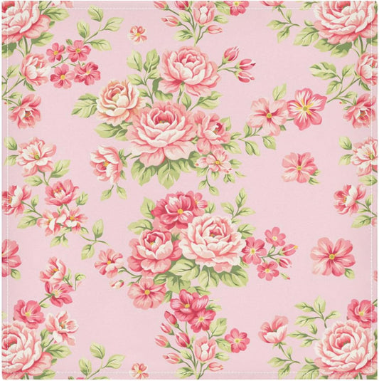 MNSRUU Cloth Napkins Set of 4, Vintage Pink Rose Polyester Kitchen Dinner Napkins for Holiday Festive New Years Wedding Decor