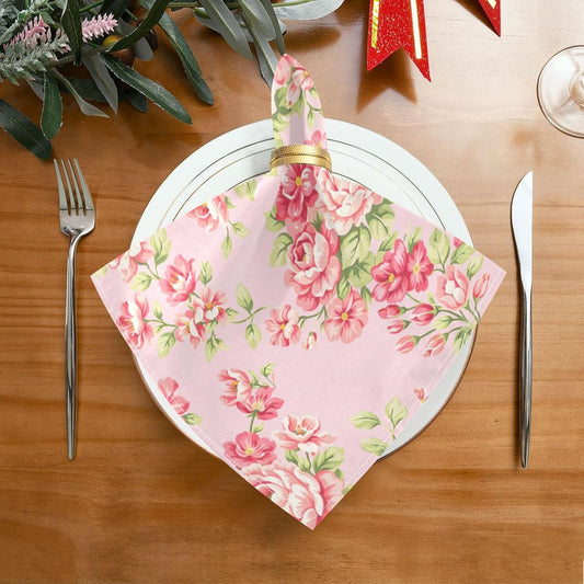 MNSRUU Cloth Napkins Set of 4, Vintage Pink Rose Polyester Kitchen Dinner Napkins for Holiday Festive New Years Wedding Decor