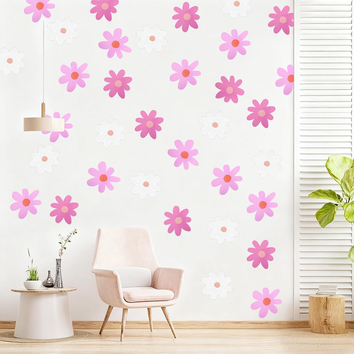 6 Sheets Daisy Wall Sticker Decal, Pink Flower Wall Sticker