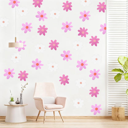 6 Sheets Daisy Wall Sticker Decal, Pink Flower Wall Sticker