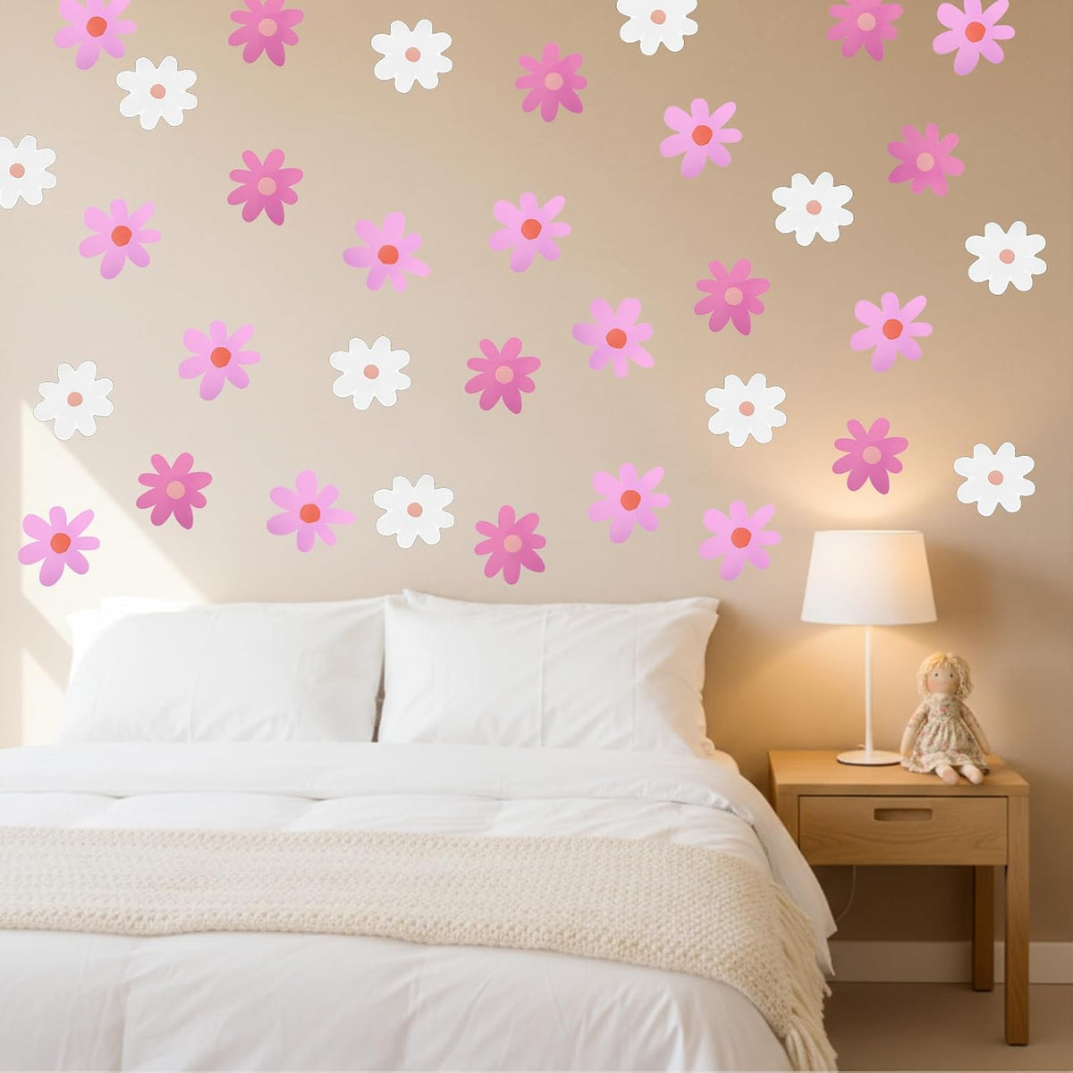 6 Sheets Daisy Wall Sticker Decal, Pink Flower Wall Sticker