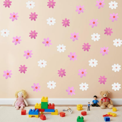 6 Sheets Daisy Wall Sticker Decal, Pink Flower Wall Sticker