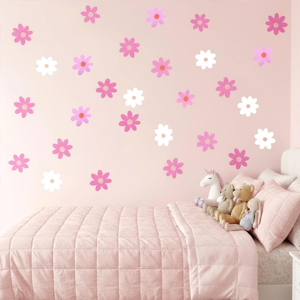 6 Sheets Daisy Wall Sticker Decal, Pink Flower Wall Sticker