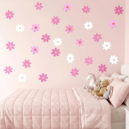 6 Sheets Daisy Wall Sticker Decal, Pink Flower Wall Sticker