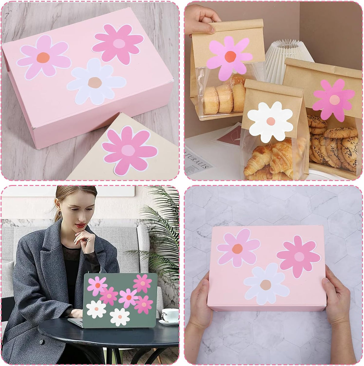 6 Sheets Daisy Wall Sticker Decal, Pink Flower Wall Sticker
