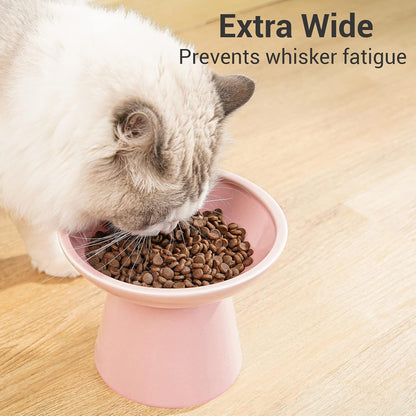 Extra Wide Elevated Ceramic 6.2" Shallow Cat Food Bowl