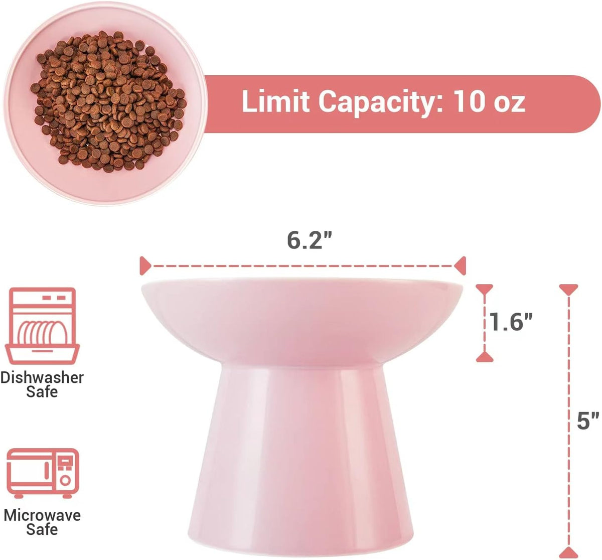 Extra Wide Elevated Ceramic 6.2" Shallow Cat Food Bowl