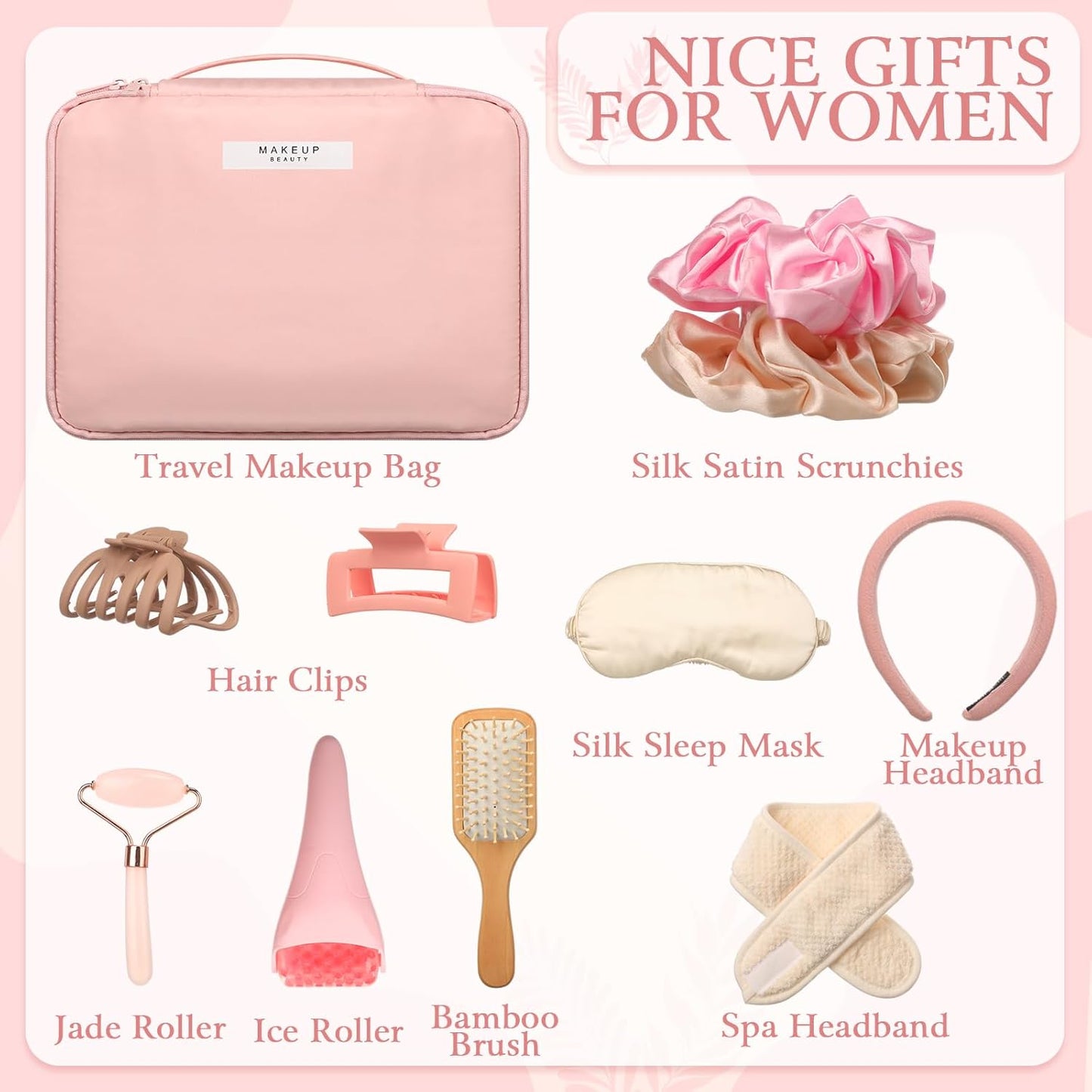 11 Pcs Pink Box Set for Women Pink Spa Birthday Basket Gifts Travel for Aesthetic Bags Makeup and Skin Care Spa Kit Gift Friend Teacher Girlfriend Mom