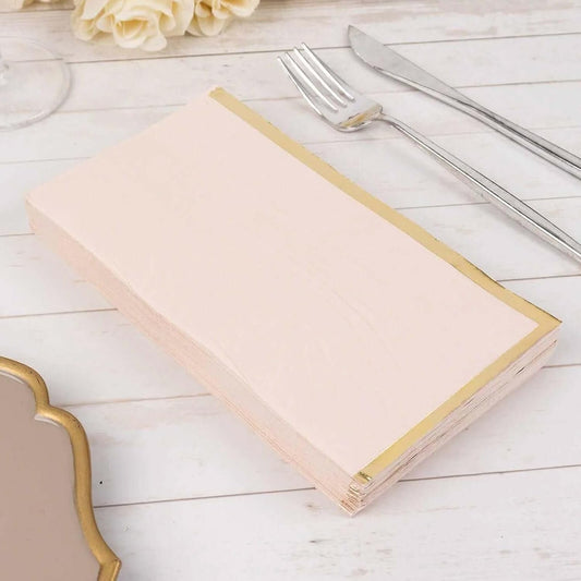 50-Pack Blush Pink Dinner Paper Napkins with Gold Foil Edge, Soft 2-Ply Disposable Party Napkins for Romantic Receptions and Spring Garden Parties