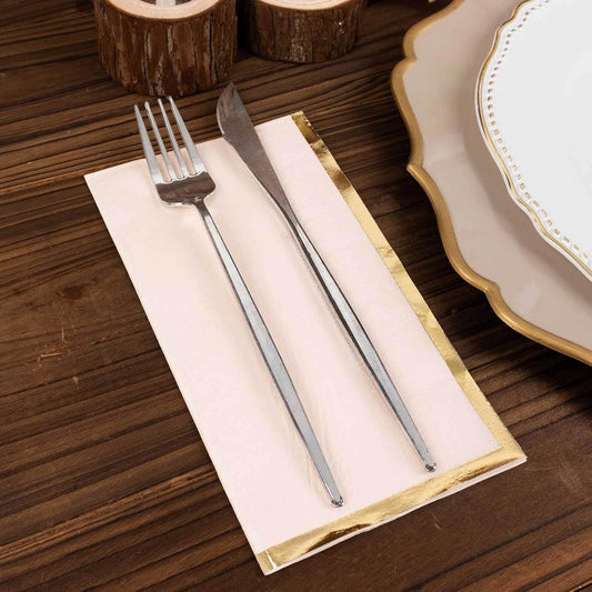 50-Pack Blush Pink Dinner Paper Napkins with Gold Foil Edge, Soft 2-Ply Disposable Party Napkins for Romantic Receptions and Spring Garden Parties