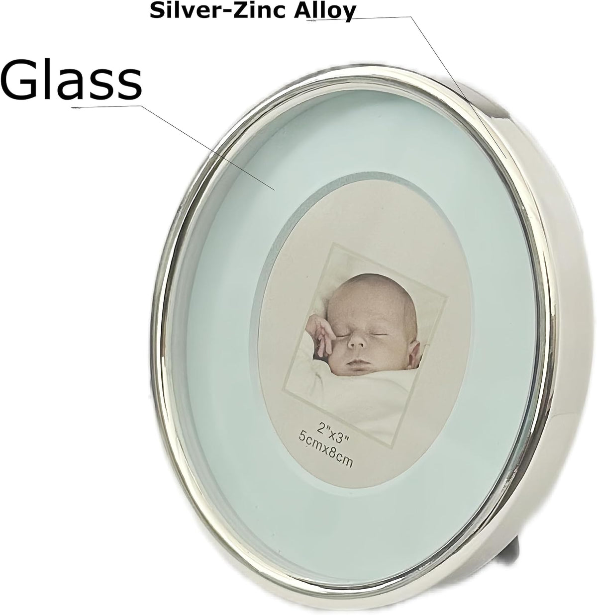 2x3 Oval Mini Picture Frame for Baby Silver Zinc Alloy Pink Picture Frame Tabletop Display for Newborn Baby Kids Decoration (Pink)