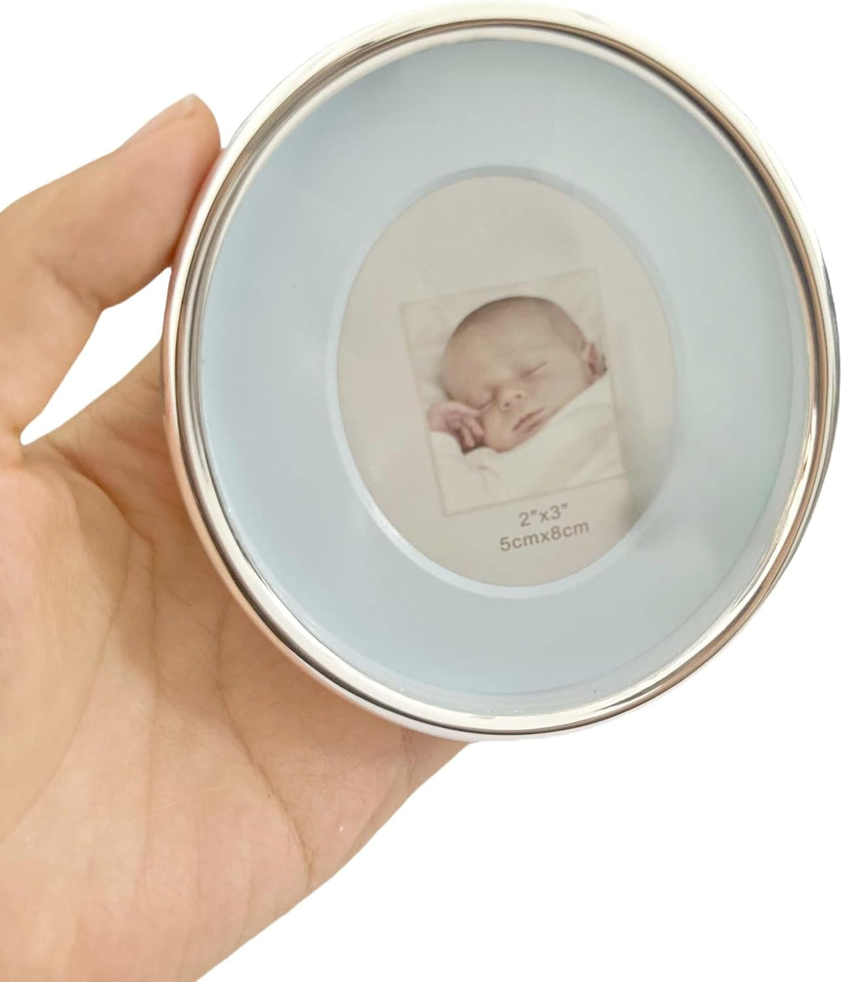 2x3 Oval Mini Picture Frame for Baby Silver Zinc Alloy Pink Picture Frame Tabletop Display for Newborn Baby Kids Decoration (Pink)