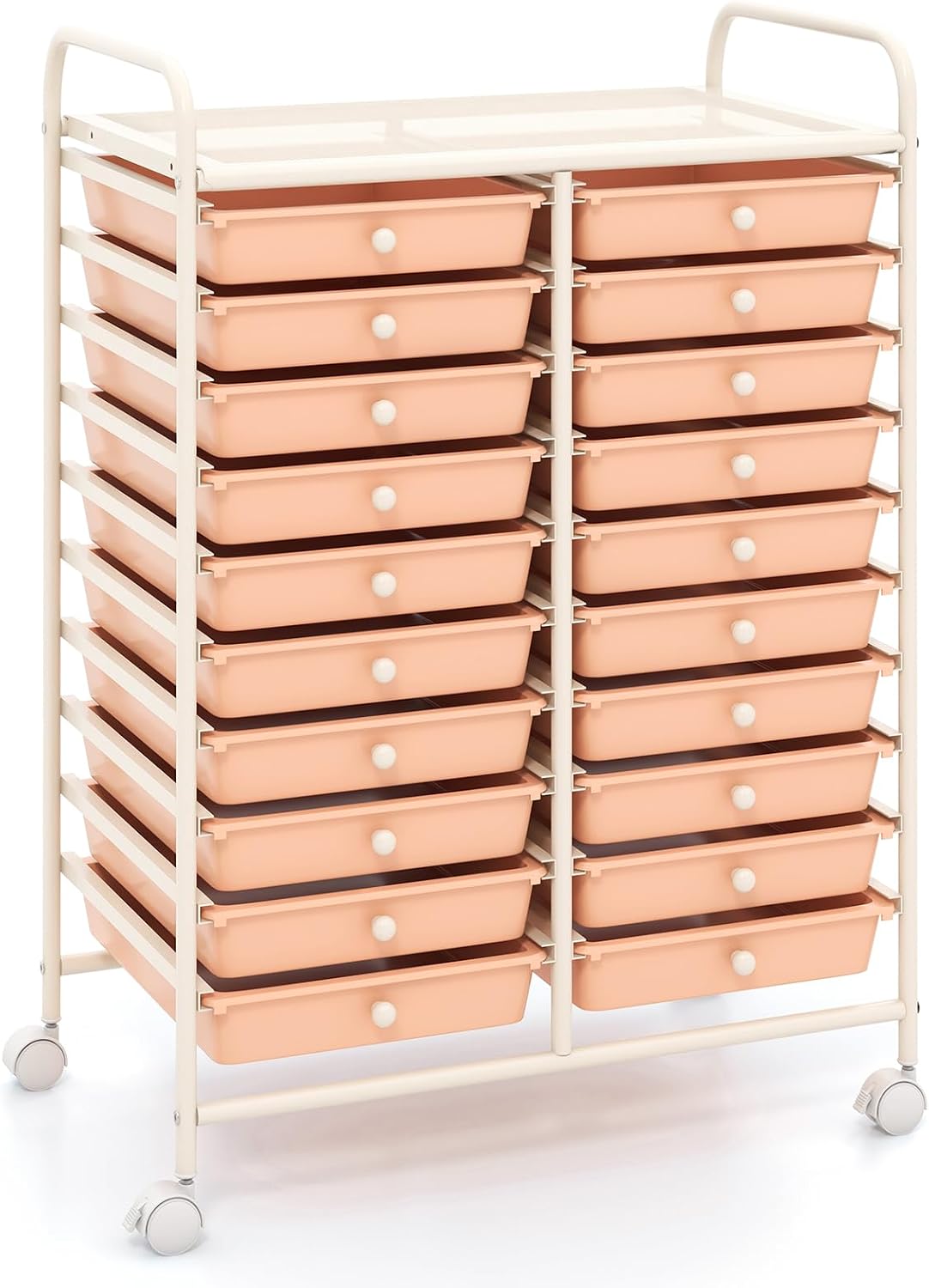 20-Drawer Rolling Storage Cart, Multifunctional Art Craft Organizer Cart, Mobile Utility Storage Cart with Removable Drawers & Lockable Wheels, Craft Cart for Home Office, Peach Fuzz