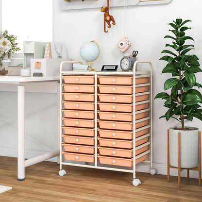 20-Drawer Rolling Storage Cart, Multifunctional Art Craft Organizer Cart, Mobile Utility Storage Cart with Removable Drawers & Lockable Wheels, Craft Cart for Home Office, Peach Fuzz