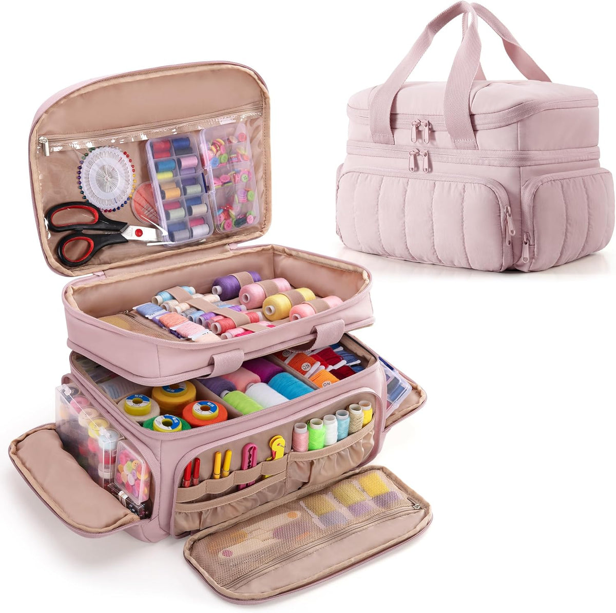 Sewing Organizer Bag with Detachable Dividers, Pink (Bag Only)