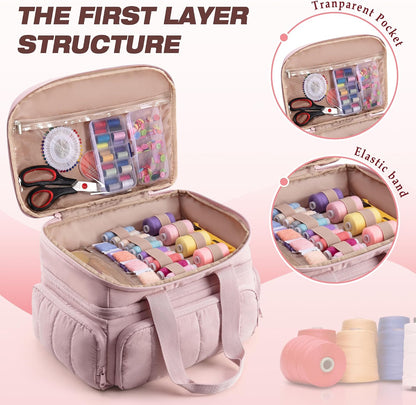 Sewing Organizer Bag with Detachable Dividers, Pink (Bag Only)