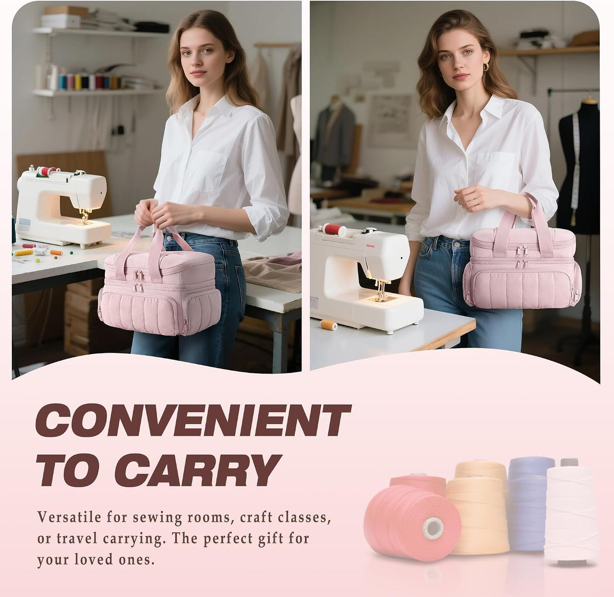 Sewing Organizer Bag with Detachable Dividers, Pink (Bag Only)