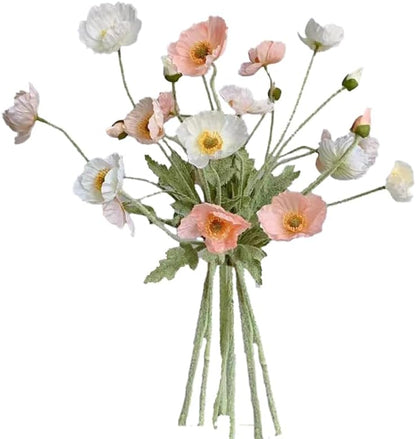 6pcs Artificial Poppy Flowers Spring Flowers Real Touch Flowers Silk Fake Poppy Flowers with Stems Faux Poppy for Home Table Centerpieces Floral Arrangement Wedding Bouquet Mixed Decoration