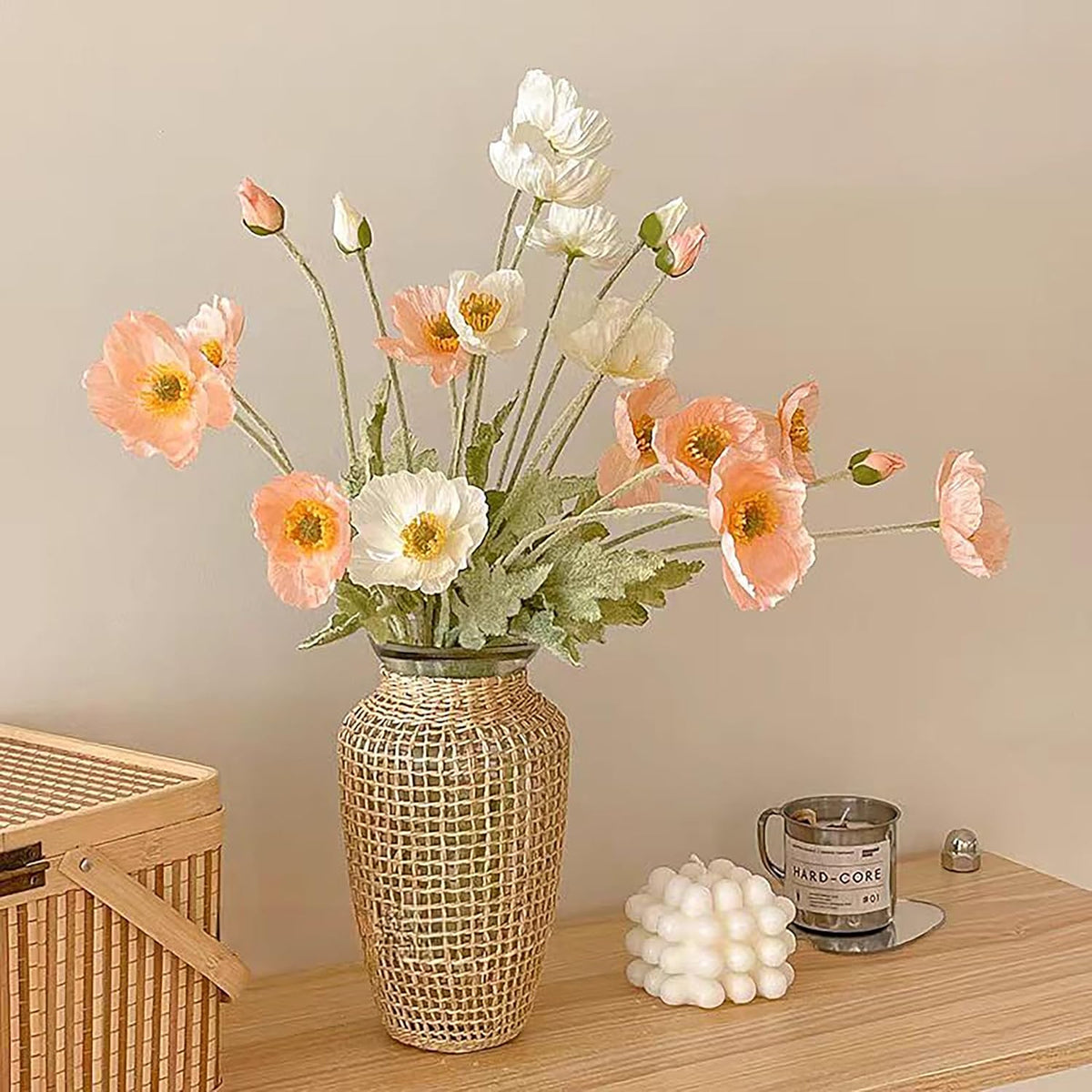 6pcs Artificial Poppy Flowers Spring Flowers Real Touch Flowers Silk Fake Poppy Flowers with Stems Faux Poppy for Home Table Centerpieces Floral Arrangement Wedding Bouquet Mixed Decoration