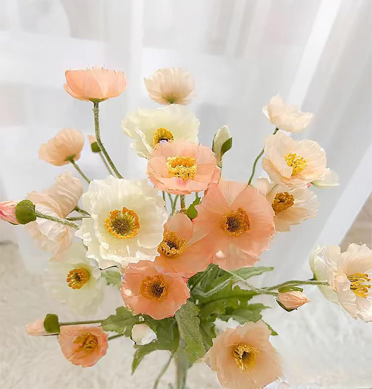 6pcs Artificial Poppy Flowers Spring Flowers Real Touch Flowers Silk Fake Poppy Flowers with Stems Faux Poppy for Home Table Centerpieces Floral Arrangement Wedding Bouquet Mixed Decoration