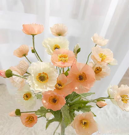 6pcs Artificial Poppy Flowers Spring Flowers Real Touch Flowers Silk Fake Poppy Flowers with Stems Faux Poppy for Home Table Centerpieces Floral Arrangement Wedding Bouquet Mixed Decoration
