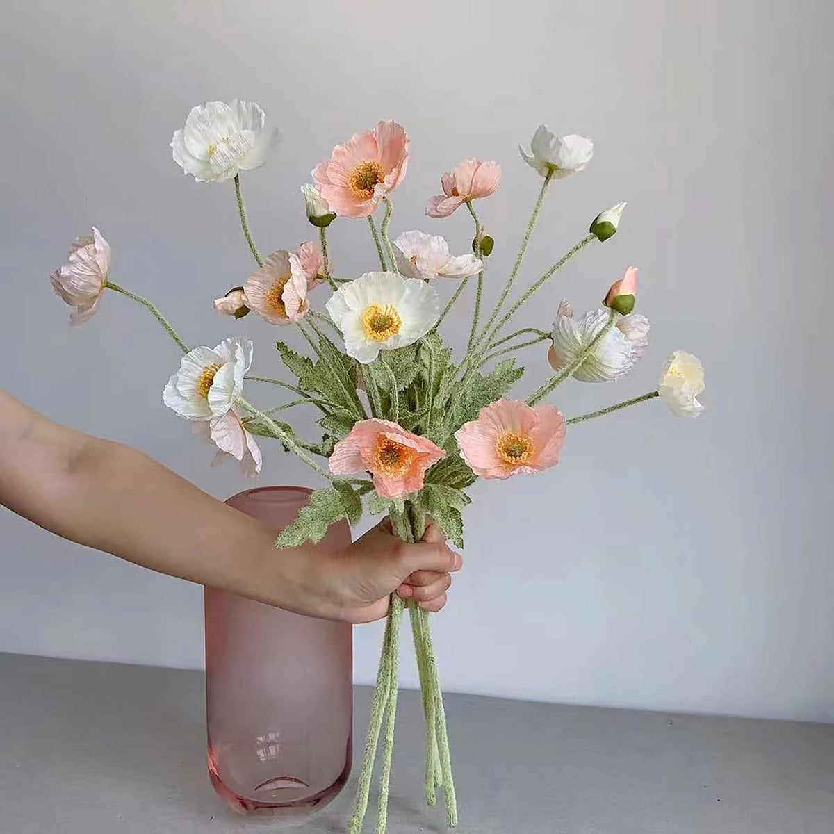 6pcs Artificial Poppy Flowers Spring Flowers Real Touch Flowers Silk Fake Poppy Flowers with Stems Faux Poppy for Home Table Centerpieces Floral Arrangement Wedding Bouquet Mixed Decoration