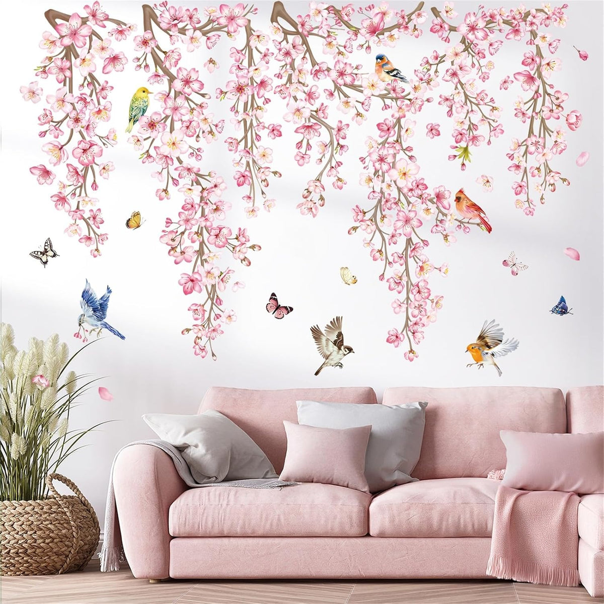 Cherry Blossom Flower Wall Decals Pink Floral Branch Wall Stickers