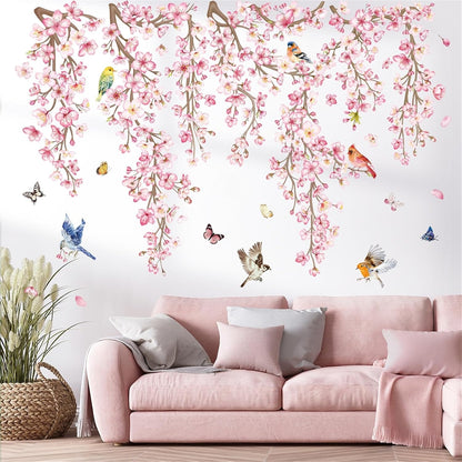 Cherry Blossom Flower Wall Decals Pink Floral Branch Wall Stickers