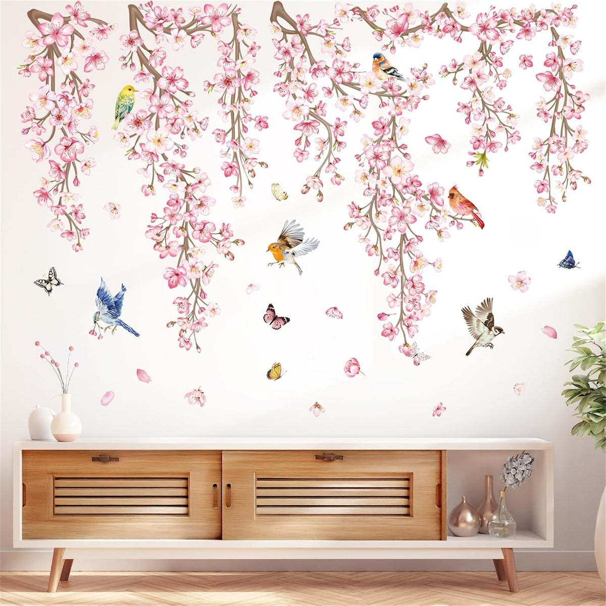 Cherry Blossom Flower Wall Decals Pink Floral Branch Wall Stickers